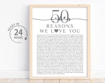 50 year anniversary We Love You, 50th Gift for Dad, Gift for Mom, Anniversary Gift, 50 Things I love You Custom 50 Reasons We Love You