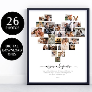 Modelo personalizado de colagem de fotos de coração, impressão de aniversário de casal, presente para namorado, presente de dia dos namorados DIY, foto em formato de coração, colagem de amor