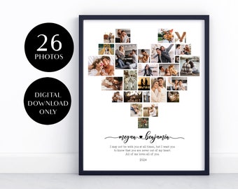 Plantilla personalizada de collage de fotos de corazón, impresión de aniversario de pareja, regalo para novio, regalo de San Valentín DIY, foto en forma de corazón, collage de amor