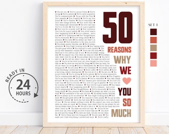 Fifty year anniversary We Love About You, 50th Gift for Dad Papa, Gift for Dad, Anniversary Gift, 50 Reasons why we love you so much, 50th