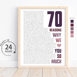 Niestandardowe 70 powodów, dla których Cię kochamy, 70. prezent urodzinowy dla taty, taty, prezent dla taty, prezent rocznicowy, prezenty dla babci, 70 powodów, dla których Cię kocham