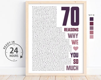 Custom 70 Reasons Why We love You, 70th Birthday Gift for Dad Papa, Gift for Dad, Anniversary Gift, Gifts for Grandma, 70 Things I love You