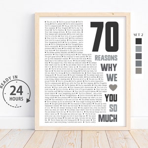 Individuell gestaltete 70 Gründe, warum wir Sie lieben, Geschenk zum 70. Geburtstag für Papa, Geschenk für Papa, Geschenk für Papa, Geschenke für Oma, 70 Dinge, die ich liebe