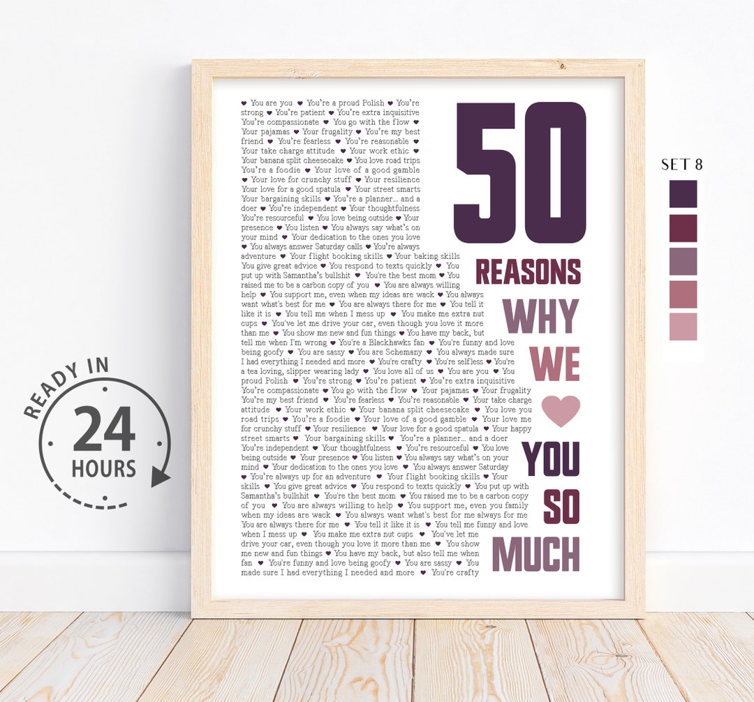 50 Things We Love About You Printable, 50th Birthday Gift Men, Custom ...