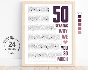 50 Things We Love About You Printable, 50th Birthday Gift men, Custom Coworker 50th Birthday Party Sign, Personalized Best Friend Gift