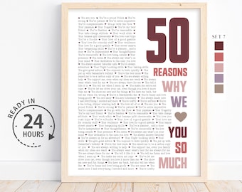 Personalized 50 Reasons Why We Love You So Much, 50th Birthday Gift for Mom, Anniversary Gift, 50 Things I love You, Gift for him