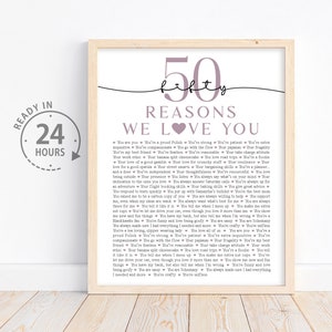 Personalized 50 Reasons We Love You, 50th Birthday Gift for Mom, Anniversary Gift, Gifts for Grandma, 50 Things I love You, Fifty Birthday