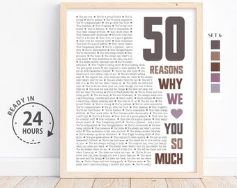 Personalized 50 Reasons Why We Love You So Much, 50th Birthday Gift for Mom, Anniversary Gift, 50 Things I love You, Gift for him