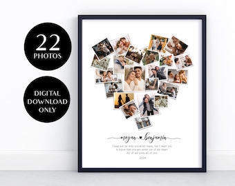 Collage de corazón personalizado, collage de corazón personalizado, collage de fotos de boda, regalo de collage de aniversario para novio, regalo de San Valentín DIY