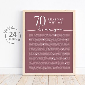 Setenta aniversario We Love About You, 70.o regalo para papá papá, regalo para papá, regalo de aniversario, regalos para la abuela, 70 cosas que te amo