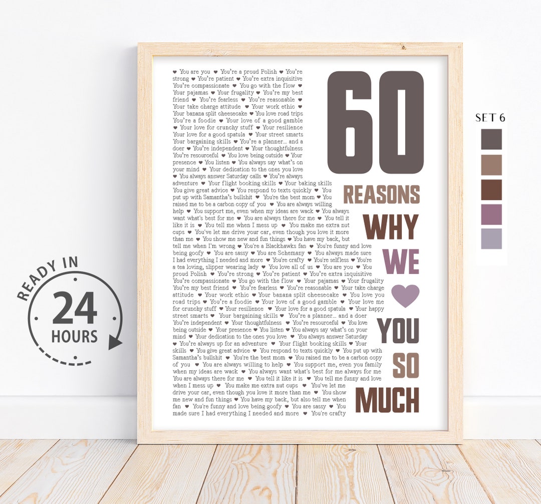 Personalized 60 Things We Love About You, 60th Birthday Gift for Mom ...