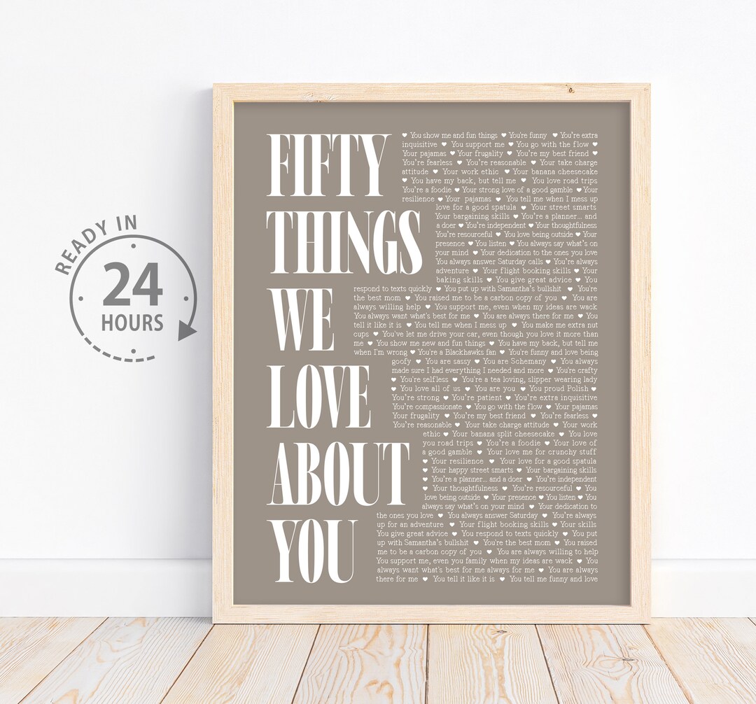 Personalized 50 Things We Love About You, 50th Gift for Mom, Gift for ...
