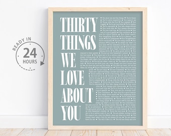 PERSONALIZED 30 Birthday Gif, 30 Reasons Why We Love You PRINTABLE, 30 Things We Love About You, Custom 30th Birthday, Gift For Her or Him