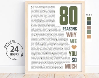 Custom 80 Reasons Why We love You, 80th Birthday Gift for Dad Papa, Gift for Dad, Anniversary Gift, Gifts for Grandma, 70 Things I love You