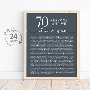 Settantesimo anniversario We Love About You, 70esimo regalo per papà papà, regalo per papà, regalo di anniversario, regali per la nonna, 70 cose che ti amo