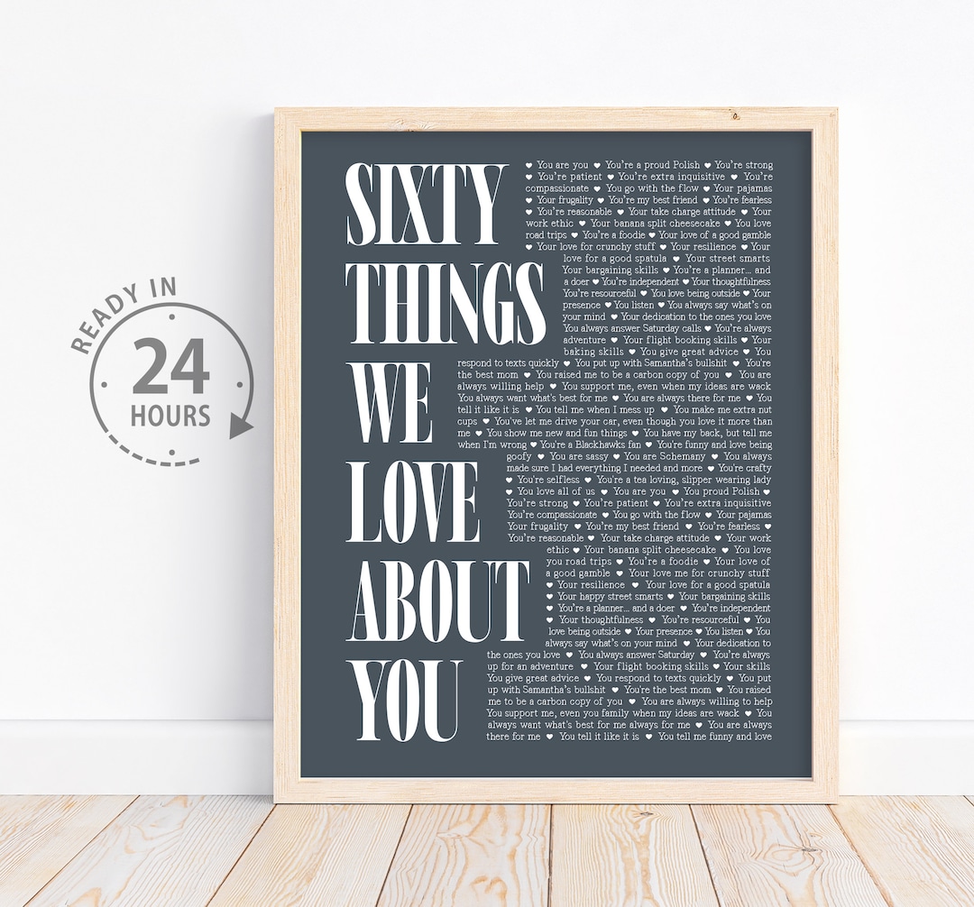 60 Things We Love About You Printable, 60th Birthday Gift Women, Custom ...
