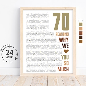 Individuell gestaltete 70 Gründe, warum wir Sie lieben, Geschenk zum 70. Geburtstag für Papa, Geschenk für Papa, Geschenk für Papa, Geschenke für Oma, 70 Dinge, die ich liebe