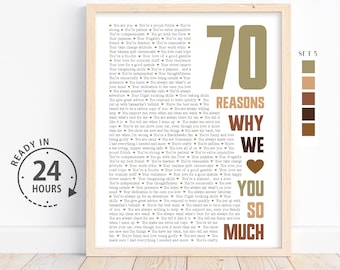 Custom 70 Reasons Why We love You, 70th Birthday Gift for Dad Papa, Gift for Dad, Anniversary Gift, Gifts for Grandma, 70 Things I love You