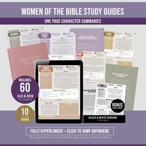 Women of the Bible Character Study Guide, Bible Study, Study Sheet, Printable Key Women Study Tool, Bonus Black and White, Digital