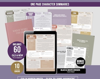Women of the Bible Character Study Guide, Bible Study, Study Sheet, Printable Key Women Study Tool, Bonus Black and White, Digital