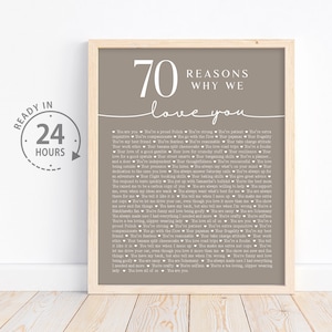 70 Dinge, die wir an Ihnen lieben 70.Geburtstagsgeschenk Männer, personalisiertes Geschenk zum 70