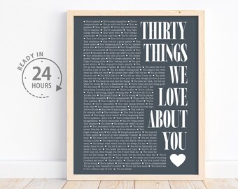 30 Reasons Why we love you, Personalized 30th birthday gift, 30th Gift for Mom, Gift for Dad, Birthday Gift, Gifts for Grandma, 30 Things