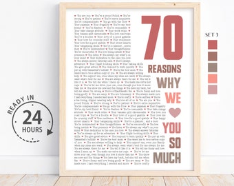 Personalized 70 Reasons Why We Love You So Much, 70th Birthday Gift for Mom, Anniversary Gift, 70 Things I love You, Gift for him