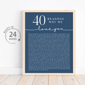 40 rocznica We Love About You, 40. prezent dla taty Papa, prezent dla taty, prezent rocznicowy, prezenty dla babci, 40 rzeczy, które cię kocham