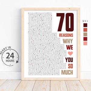 Individuell gestaltete 70 Gründe, warum wir Sie lieben, Geschenk zum 70. Geburtstag für Papa, Geschenk für Papa, Geschenk für Papa, Geschenke für Oma, 70 Dinge, die ich liebe