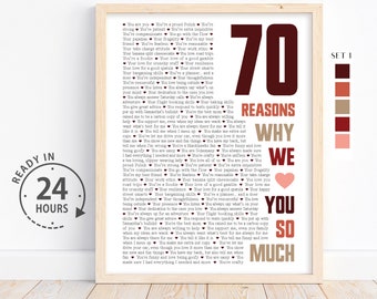 Custom 70 Reasons Why We love You, 70th Birthday Gift for Dad Papa, Gift for Dad, Anniversary Gift, Gifts for Grandma, 70 Things I love You