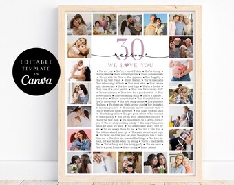 30 Reasons We Love You Photo Collage, Birthday Poster Pictures Template Gift for Mom, Anniversary Gift, Printable 30th Birthday Gift for him