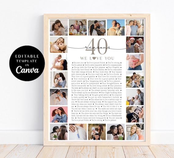 40 Reasons We Love You Photo Collage, Birthday Poster Pictures Template Gift for Mom, Anniversary Gift, Printable 40th Birthday Gift for him
