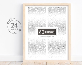 Custom 60 Reasons Why We love You, 60th Birthday Gift for Dad Papa, Gift for Dad, Anniversary Gift, Gifts for Grandma, 60 Things I love You