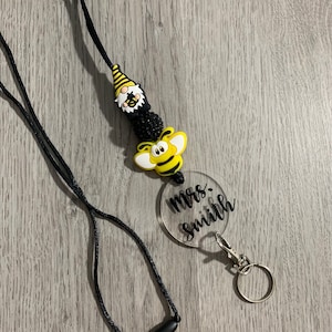 Personalized Lanyard, Teacher Lanyard, Badge Holder, ID Holder, Key Holder, Bee Lanyard, Bumble Bee Lanyard, Gnome Lanyard