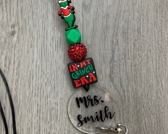 Personalized Lanyard, Teacher Lanyard, Badge Holder, ID Holder, Christmas Lanyard, Grouchy Lanyard, Winter Lanyard, Holiday Lanyard