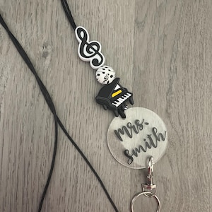 Personalized Music Teacher Lanyard: Silicone Beaded ID Badge Holder