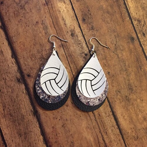 Volleyball Faux Leather Earrings Customizable Team Colors Etsy