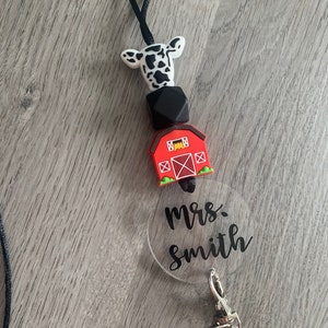 Personalized Beaded Lanyard: Cow & Farm Theme, Teacher ID Badge Holder