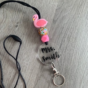 Personalized Lanyard, Teacher Lanyard, Badge Holder, ID Holder, Key Holder, Pink Flamingo Lanyard, Summer Lanyard, Flamingo Lanyard