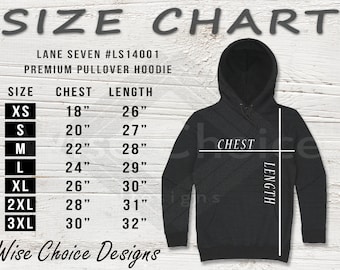 Lane Seven L14001 Hoodie Sweatshirt, Printify  & Printful LN7 Size Charts, Size Guide for Unisex Sweatshirt, Charcoal Grey