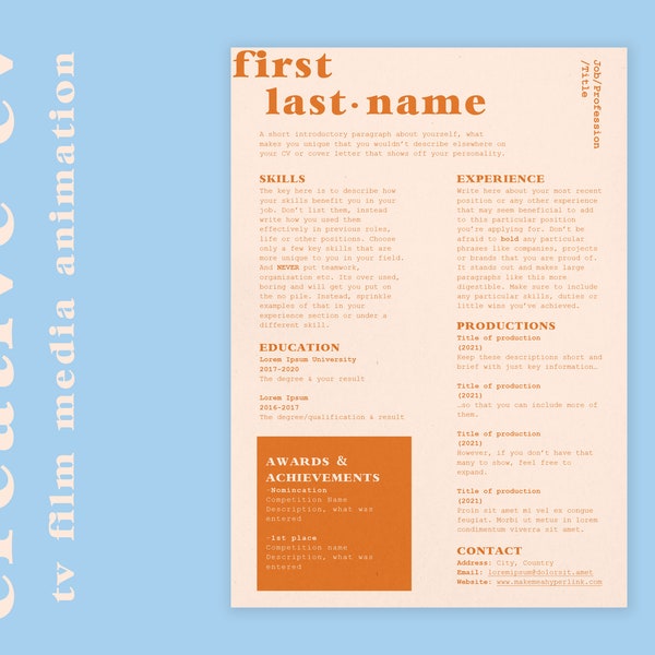Creative Resume and Cover Letter Template | Word, Pages & Photoshop files + free font! Hints and tips to help you get the job