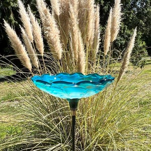 Special Garden Art: Blown Glass and Hand Sculpted Colorful Birdbath Gift Teal