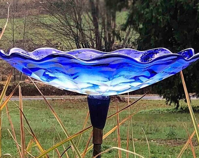A Ceremonial Cobalt Blue Bird Bath Handblown Art Glass for a