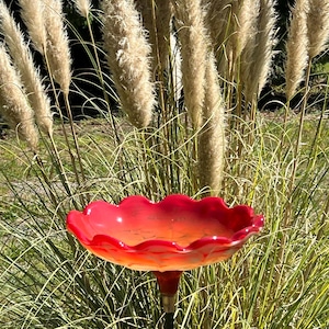 Royal Red Bird Bath Hand Sculpted Glass Birdbath-a Wonderful Gift for Garden Art