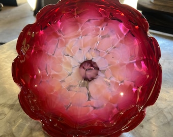 Blown Glass Hand Sculpted Lucious Ruby Birdbath: Great Garden Art