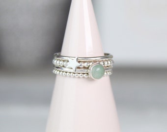 Star & Aventurine Stacking Ring Set