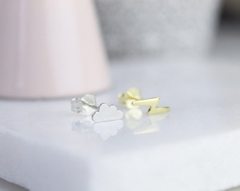 Cloud & Lightning Bolt Stud Earrings