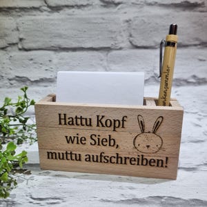 Notitzzettelhalter, Hattu Kopf wie Sieb, muttu aufschreiben,Kulihalter Hase Holz