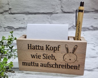Notitzzettelhalter, Hattu Kopf wie Sieb, muttu aufschreiben,Kulihalter Hase Holz