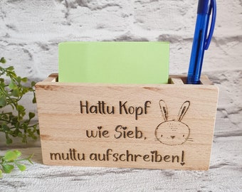 Notitzzettelhalter, Hattu Kopf wie Sieb, muttu aufschreiben,Kulihalter Hase Holz